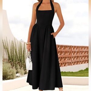 Chic Black Halter Maxi Dress